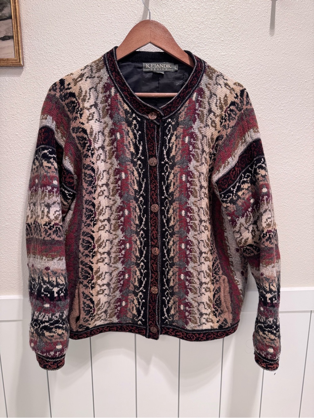 Women's Multicolor Nordic Wood Button Knit Cardigan Sweater
